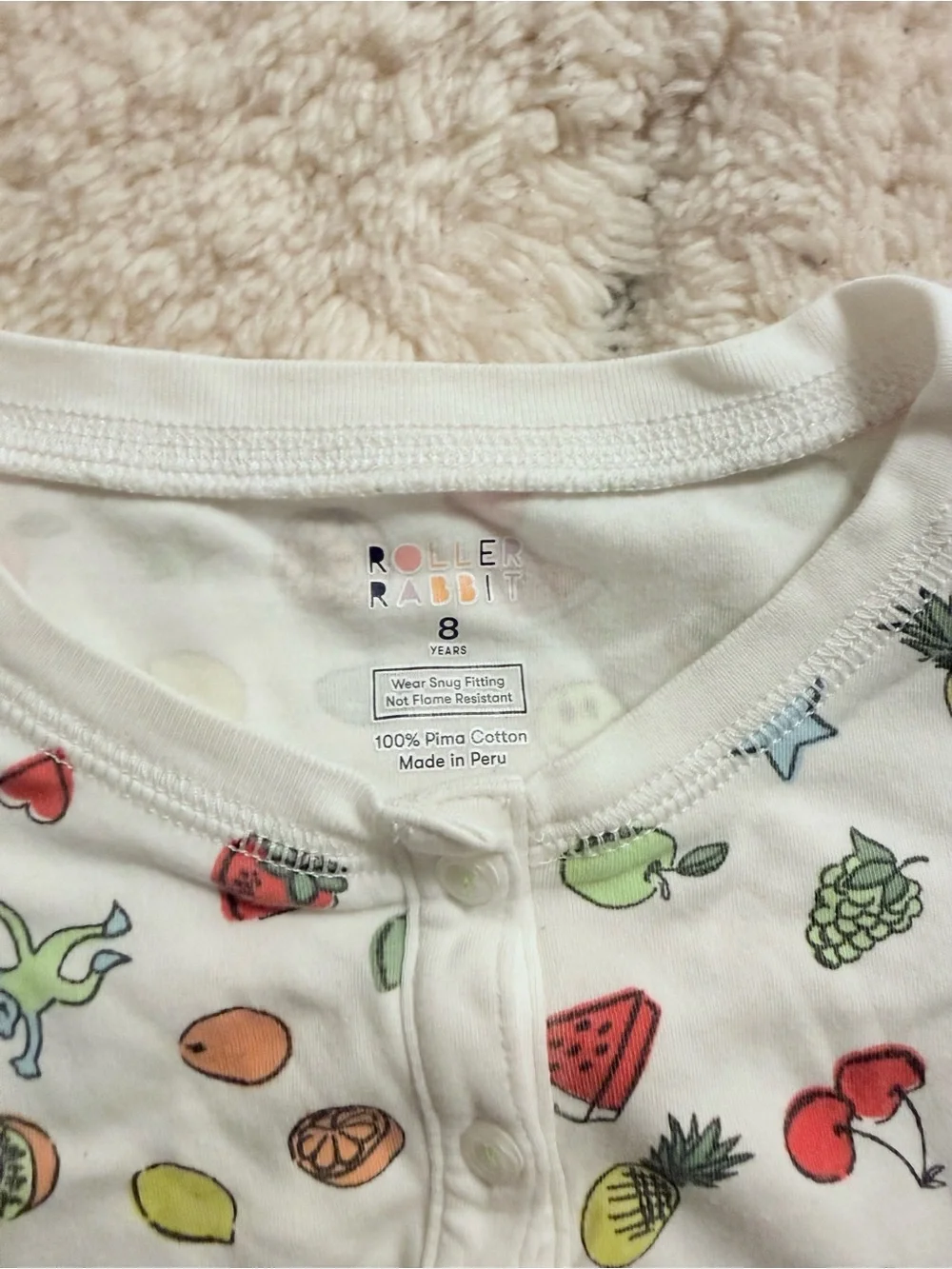 Kids Roller Rabbit White Multicolor Fruit Print Pajama Set